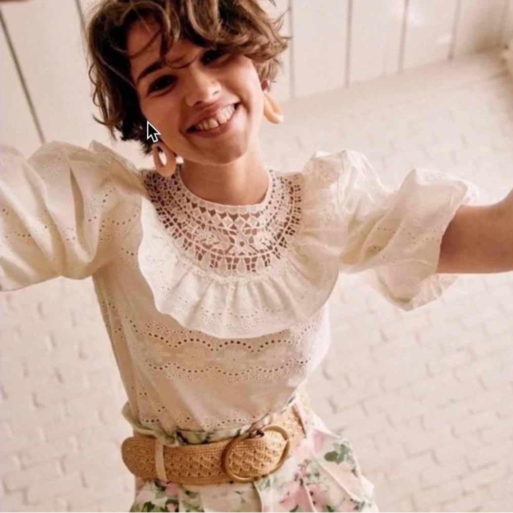 Sezane Elsa Crochet Blouse Size 36